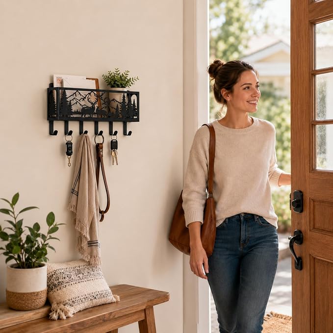 Deer Metal Wall Mail Organizer Wall Mounted Key and Mail Holder Mail Basket Hanging Mail Sorter and Key Organizer for Entryway Bedroom Bathroom