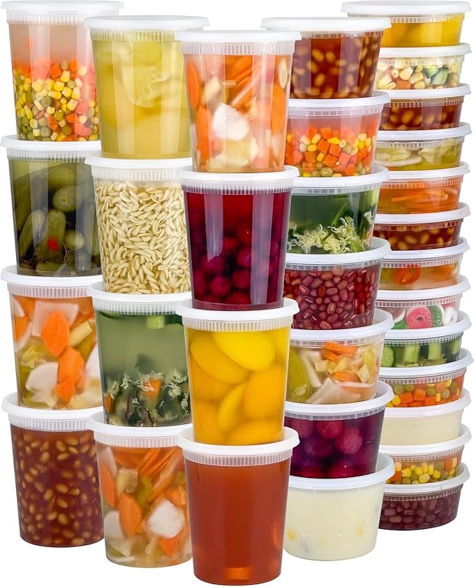 60 Sets 32/16/8 oz Deli Containers With Lids 20 Set Each, Leak-Proof BPA-Free Airtight Plastic Takeout Bowls Food Storage Containers, Freezer/Microwave/Dishwasher Safe (32/16/8 oz Combo - 60 Sets)
