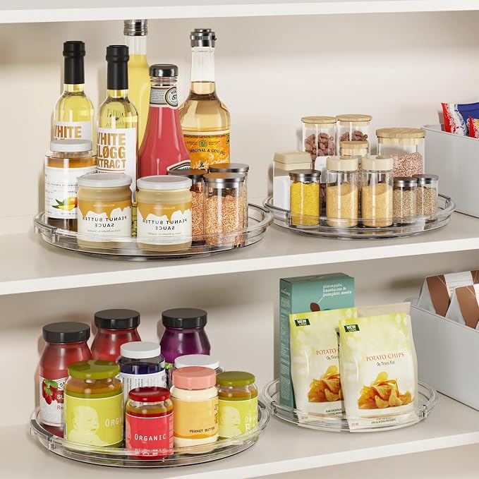 LAMU 3 Pack 12'' Lazy Susan Organizer Turntable for Cabinet, Pantry Organizers and Storage, Rotating Condiment Organizer for Kitchen, Table Top, Fridge, Countertop, Spice Organization