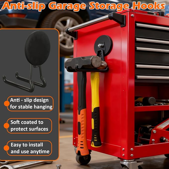 MUTUACTOR Upgraded Magnetic Hooks Heavy Duty,40lbs Anti-Scratch Garage Large Magnet Hooks,2-Pack Super Strong Magnetic Garage Hooks for Organizing Impact Drivers Trailer Cord Garden Tool Box