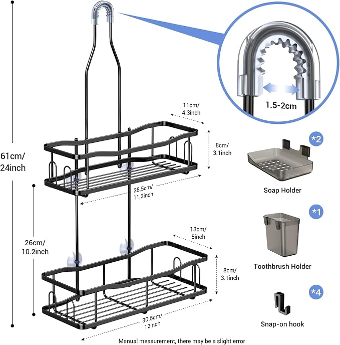 Aitatty Hanging Shower Caddy Bathroom Organizer: Rustproof Shower Shelf Racks Over Shower Head - No Drilling Inside Bath Shower Rack Shelves Over Showerhead for Shampoo with Soap Holder Black