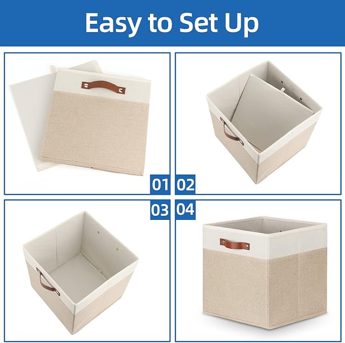 Temary Cube Storage Bins 13 Inch Fabric Storage Cubes Storage Baskets for Shelves Closet Baskets for Cube Storage with Leather Handles, Cloth Organizer Bins for Home