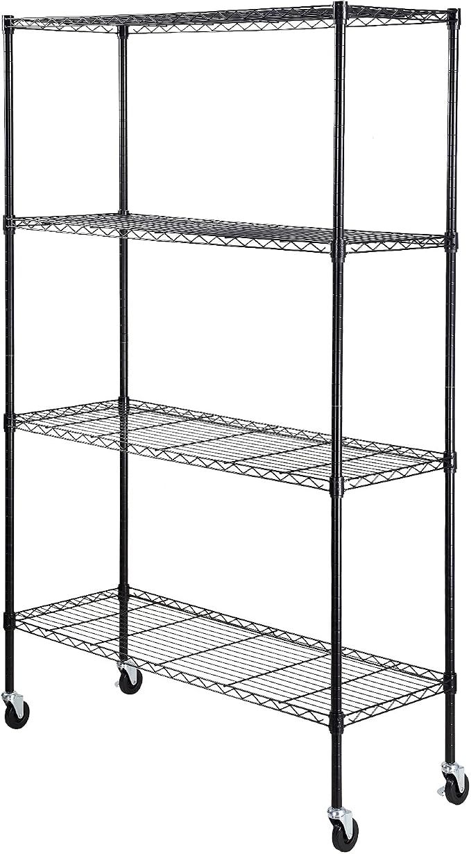 VEVOR Storage Shelving Unit, 4-Tier Adjustable Storage Shelves, 48" L x 18" W x 74" H Garage Storage Shelves, Metal Shelves with Wheels for Kitchen Pantry Basement Bathroom Laundry