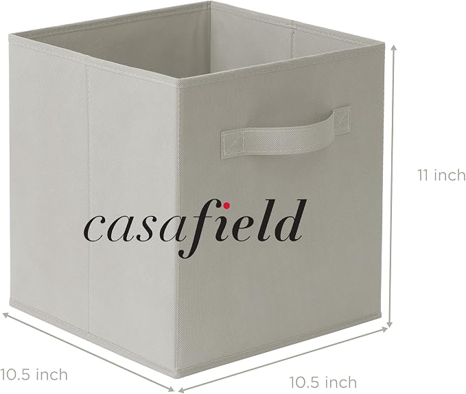 Casafield Set of 6 Collapsible Fabric Cube Storage Bins, Light Gray - 11" Foldable Cloth Baskets for Shelves, Cubby Organizers & More