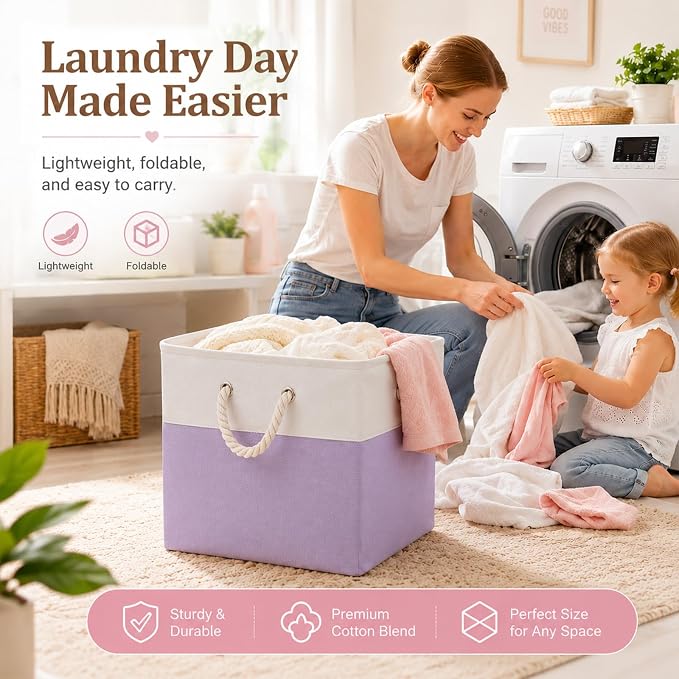 6 Pack Pastel Foldable Storage Bins , 11 Inch Cube Fabric Storage Baskets | Foldable Fabric Cube Baskets with Reinforced Handles,pastel baskets for Classroom, Shelves, Closets, Room Organization