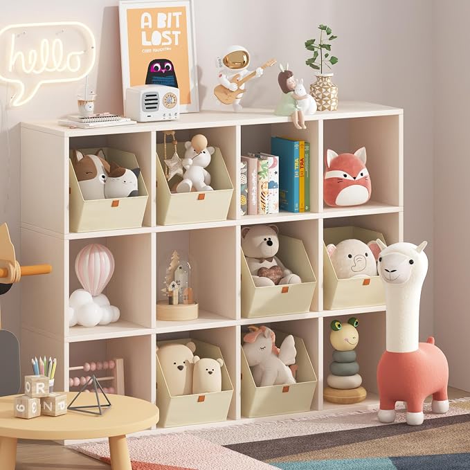 Homsorout Fabric Closet Storage Cubes - 6 Pack Square Storage Bins with Dual Handles for Clothes, Towels, Toys, Cube Storage Organizers for Bedroom, Nursery, Shelves, Closet, Small Spaces, Beige