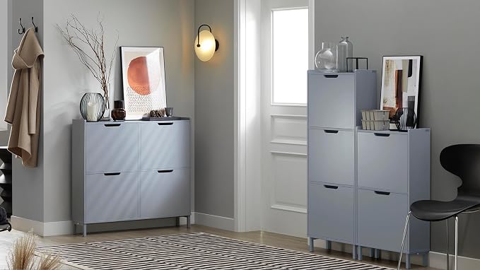 Haotian Slim Shoe Cabinet Entryway | Hidden Shoe Storage with Three Flip Drawers to Save Space, Freestanding Shoe Rack for Entryway, Hallway Grey