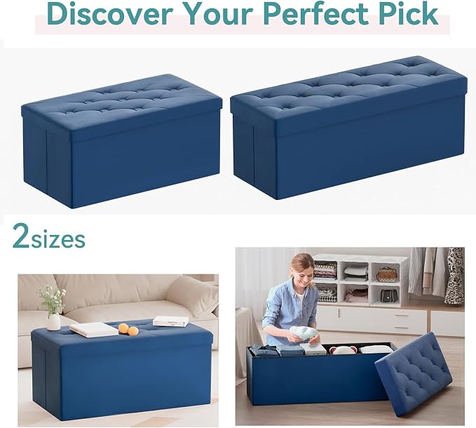 BRIAN & DANY Folding Storage Ottoman Bench, Ottoman with Storage, Foot Rest, Benches Seat for Bedroom, Living Room, Entryway, Long Shoes Bench, 15.7" x 31.5" x 15.7" Blue