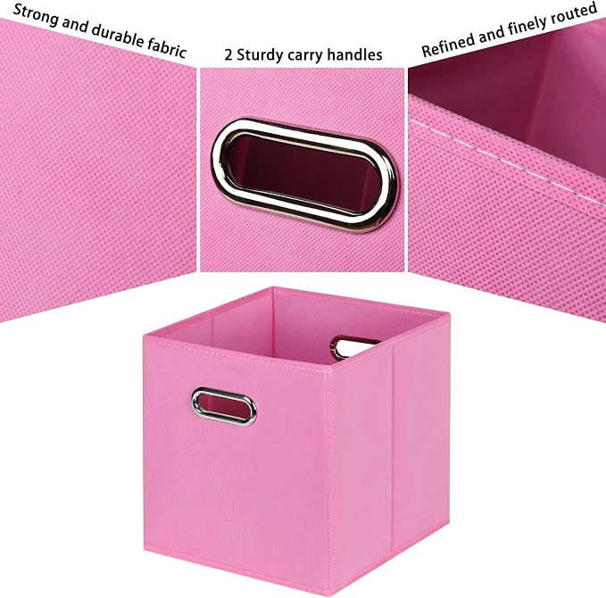 Fabric Cubby Storage Bins,13x13x13 Inches,Cube Organizer Bin Foldable Storage Boxes with Dual Handles Fabric Organizer Box and collapsible Storage basket,Set of 8,Pink