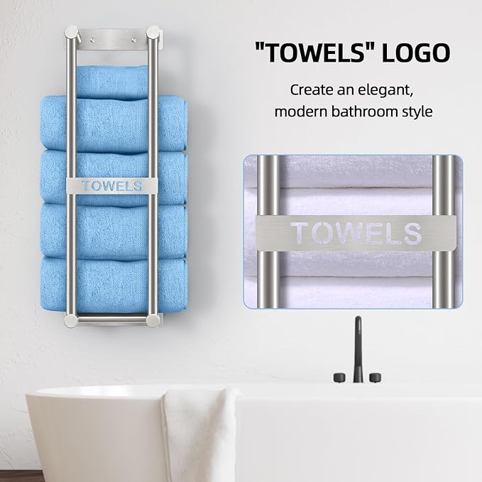 Towel Racks for Bathroom, STWWO Towel Storage for Small Bathroom 22inch, Stainless Steel Towel Rack Wall Mounted for Bath Towel, Brushed Nickel | Towel Storage for Small Bathroom Can Holds 4 Large Rolled Towels Bath