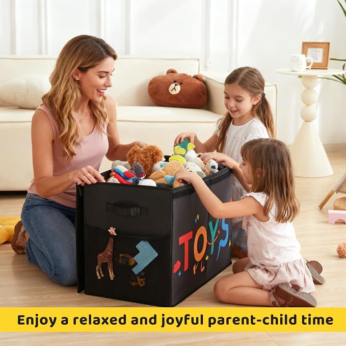 Large Toy Box with Lid,Collapsible Toy Storage with Dividers,Black | 25"x13"x16",83L Large Capacity,Sturdy Kids Organizer,Toybox,Toy Chest for Boys & Girls,Living Room,Nursery,Bedroom,Playroom