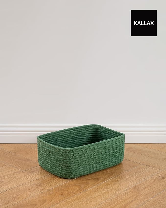 KALLAX Small Woven Storage Basket for Organizing, 13.5x9.5x5 inches, 3 Pack | Shelf baskets for closet organization, toy storage and home decor, Perfect as empty gift baskets for holidays, Green