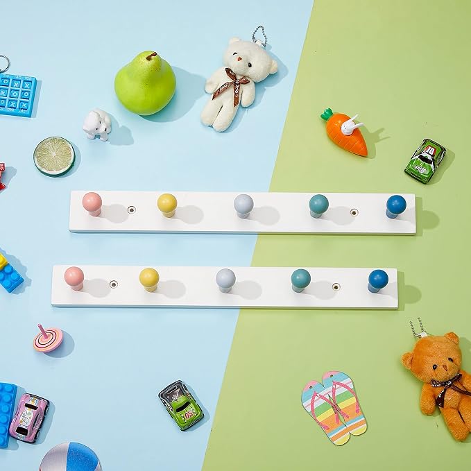Maitys 2 Pcs Kids Coat Rack Wall Mount Kids Wall Hooks Rainbow Coat Rack Hooks for Boys Girls Toddler Cute Bathroom Decor Colorful Backpack Hanger Supplies for Clothes Hat Towel in Bedroom(Round)