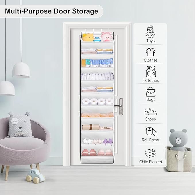 SLEEPING LAMB Over The Door Shoe Organizer for Closet with Large Deep Pockets, Narrow Shoe Rack for Door Hanging Boots Storage, White