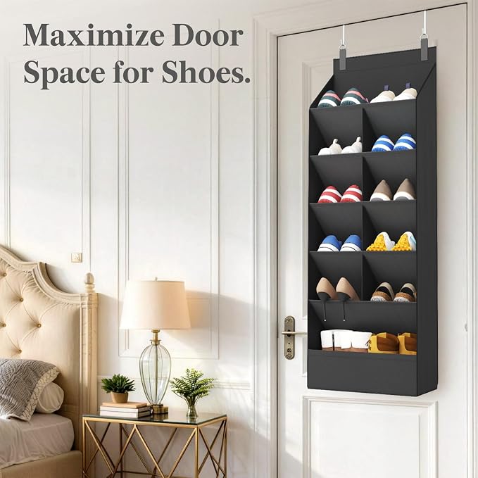 Lifewit 6 Tier Over the Door Shoe Organizer with 11 Large Deep Pockets, Fabric Hanging Shoes Shelf for Closet, Dorm Storage, Fit Up to 12 Pair Shoe Rack Holder for Sneakers, Boots, Black