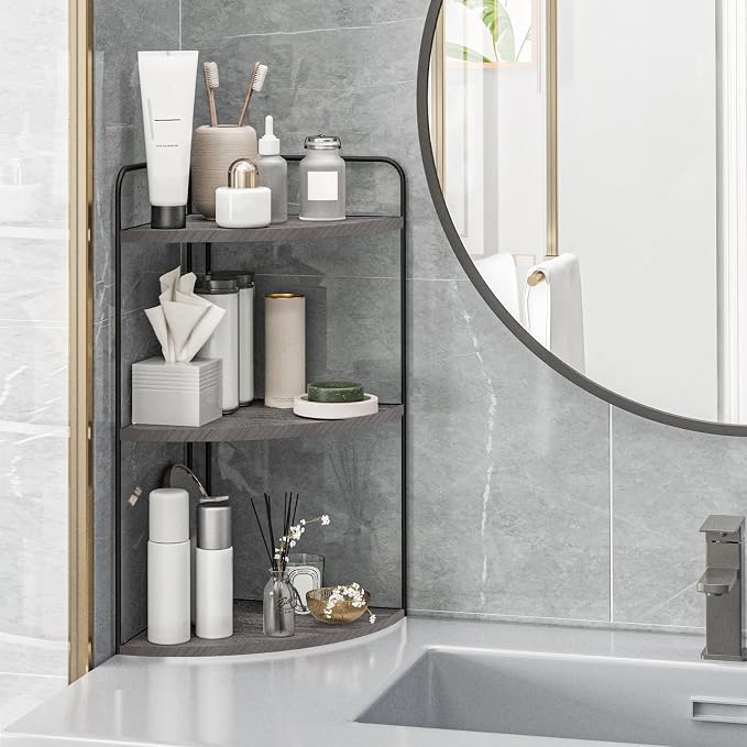 Bathroom Counter Organizer, Vanity & Makeup Countertop Organizer | Corner Bathroom Counter Organizer, Bathroom Sink Organizer, Bathroom Counter Shelf, Countertop Organizer, Corner Desk Shelf