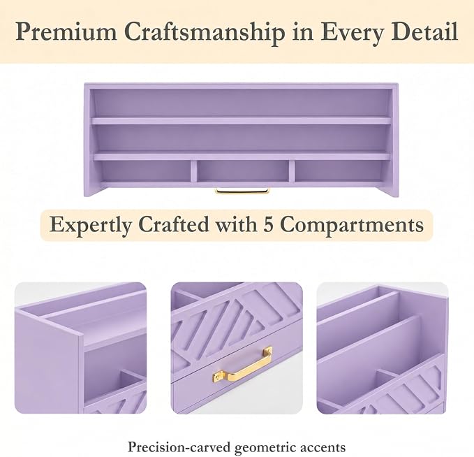 BLU MONACO | Wooden Mail Organizer Countertop with Drawer | Tabletop Organizer with Drawers for Desk | Mail Sorter Organizer Countertop Letter Paper Holder