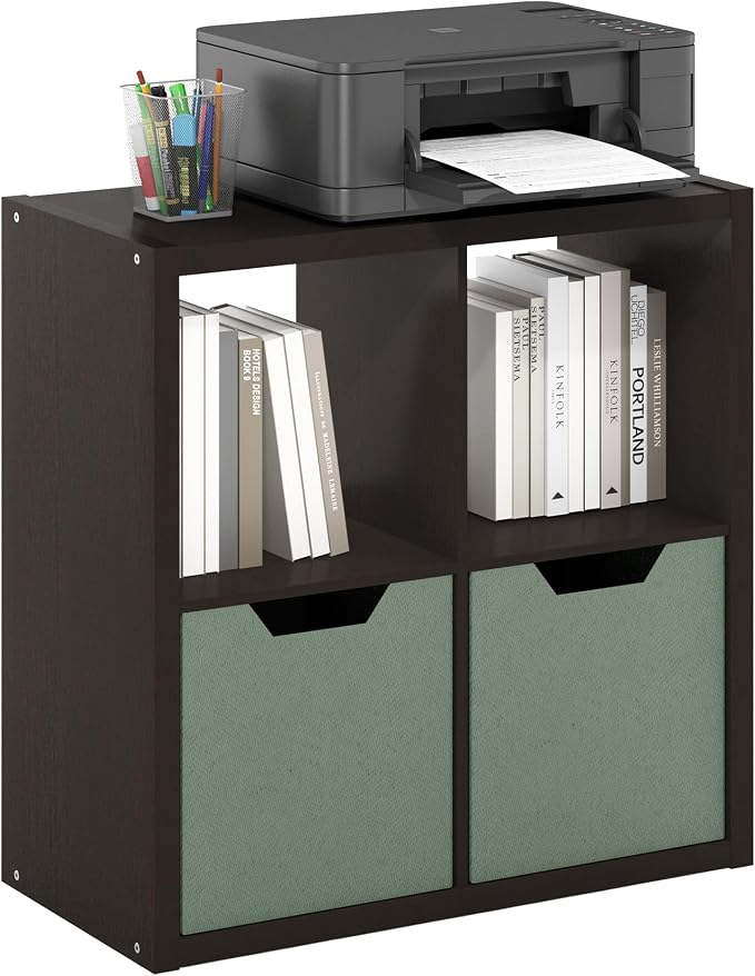 4-Cube Cubicle Bookshelf, Cube Bookcase with Open Back, Reversible Book Shelf, Cube Storage Organizer, 15 x 30 x 30, for Living Room, Home Office, Dark Oak
