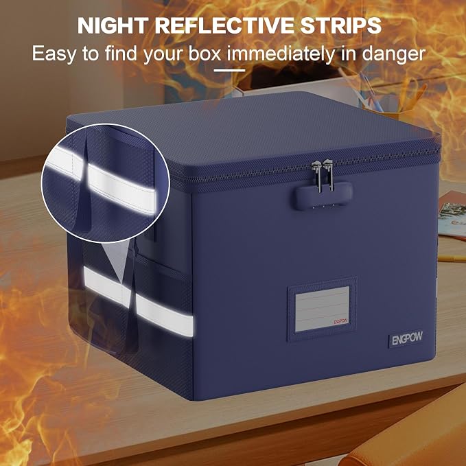 ENGPOW 5200°F File Box Fireproof Document Box with Lock,Heat Insulated Collapsible File Storage Organizer Box with Handle,Portable Home Office File Cabinet for Hanging Letter/Legal Size Folder, Blue