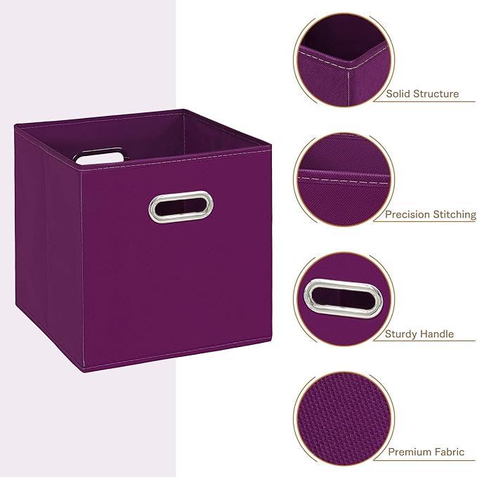 Fabric Cloth Storage Bins,Fabric Cube Bins Organizer with Dual Handles Foldable Cube Storage Baskets for Home Bedroom Storage,Set of 3,(Purple)
