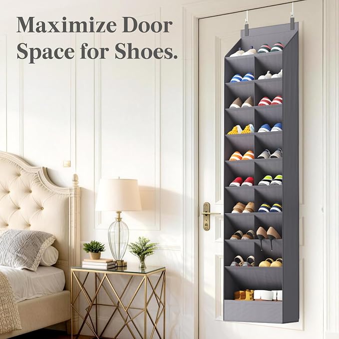 Lifewit 10 Tier Over the Door Shoe Organizer with 19 Large Deep Pockets, Fabric Hanging Shoes Shelf for Closet, Dorm Storage, Fit Up to 20 Pair Shoe Rack Holder for Sneakers, Boots, Gray