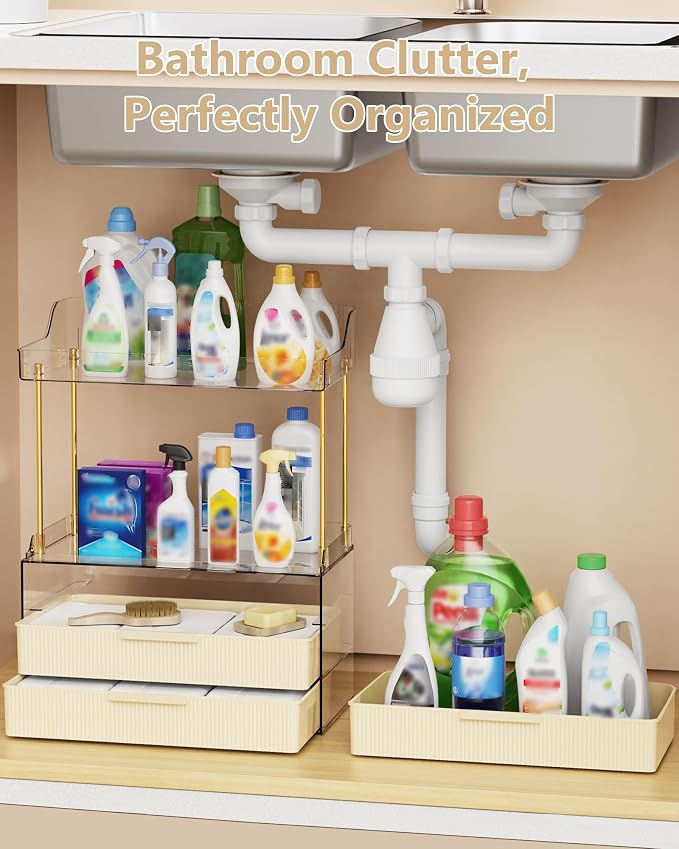 Anylady Bathroom Organizers and Storage, Makeup Organizer (Sturdy Durable Attractive), Ideal for Vanity, Countertop, Counter, Perfume, Skincare, Cabinet, Cosmetic, Dresser Organizer (Cream)
