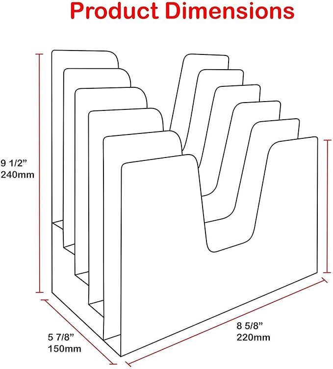 Acrimet 5 Section Incline File Sorter Organizer, Desktop Mail Holder, Black | Durable Plastic, Space-saving Design, Easy Document Access, Ideal for Office, Home and School Use