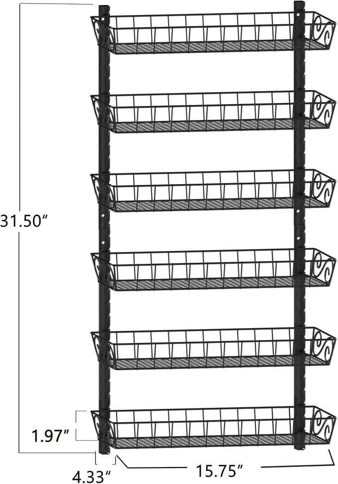 SWOMMOLY Adjustable Wall Mount Spice Rack, 6-Tier Dual-use (Multi-use) Organizer, Black | Hanging Spice Rack Organizer, Kitchen Pantry Cabinet Storage Holder for Spices, Mason Jars, Bottles & Cans, Black