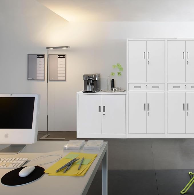 CJF 71" H Tall Metal Storage Cabinet with Drawer, Locking Garage Cabinet with 2 Adjustable Shelves, Heavy-Duty Tool File Storage Cabinets for Home Office, Kitchen, Warehouse, Shop (White)