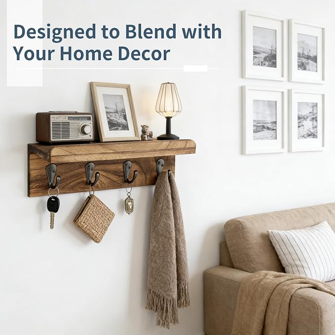 Gulex Key Holder Wall Mount, Rustic Wooden for Organize Keys and Mail