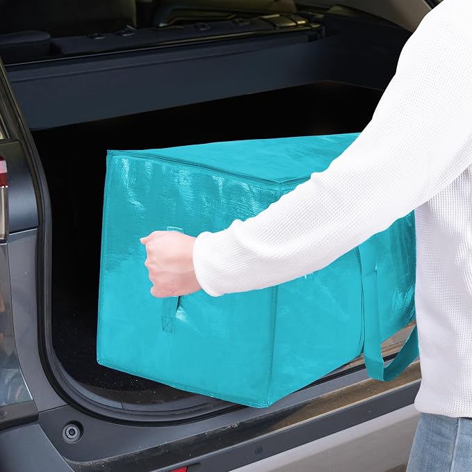 TICONN 6 Pack Extra Large Moving Bags Heavy Duty with Zippers & Carrying Handles, Durable Storage Bags Moving Boxes for Closet Organizers and Storage (6 Pack, Aqua)