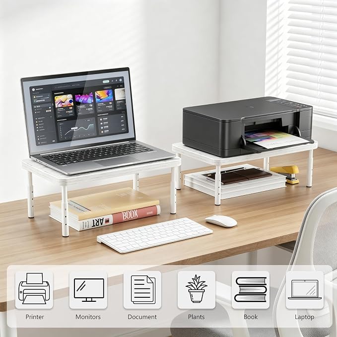 WALI Computer Monitor Stand for Desk, Adjustable Laptop Riser, Desk Monitor Stand Underneath Storage for Office, School Supplies (PTT001-M), 1 Pack, Marble