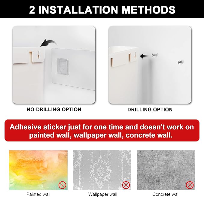 YOHOM No Drilling File Holder Wall Mails Magazines Organizer Adhesive Door Mount, Single Pocket(WHITE, 1 PCS)