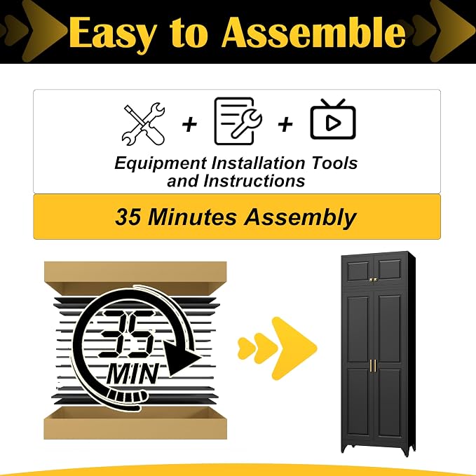 SteeLoong 90”Metal Pantry Storage Cabinet with Doors & 4 Adjustable Shelves | Kitchen Pantry Cabinet,Black Kitchen Cabinet with 4 Gold Handles,Tall Cabinet for Livingroom,Pantry, Bathroom,Kitchen,Garage