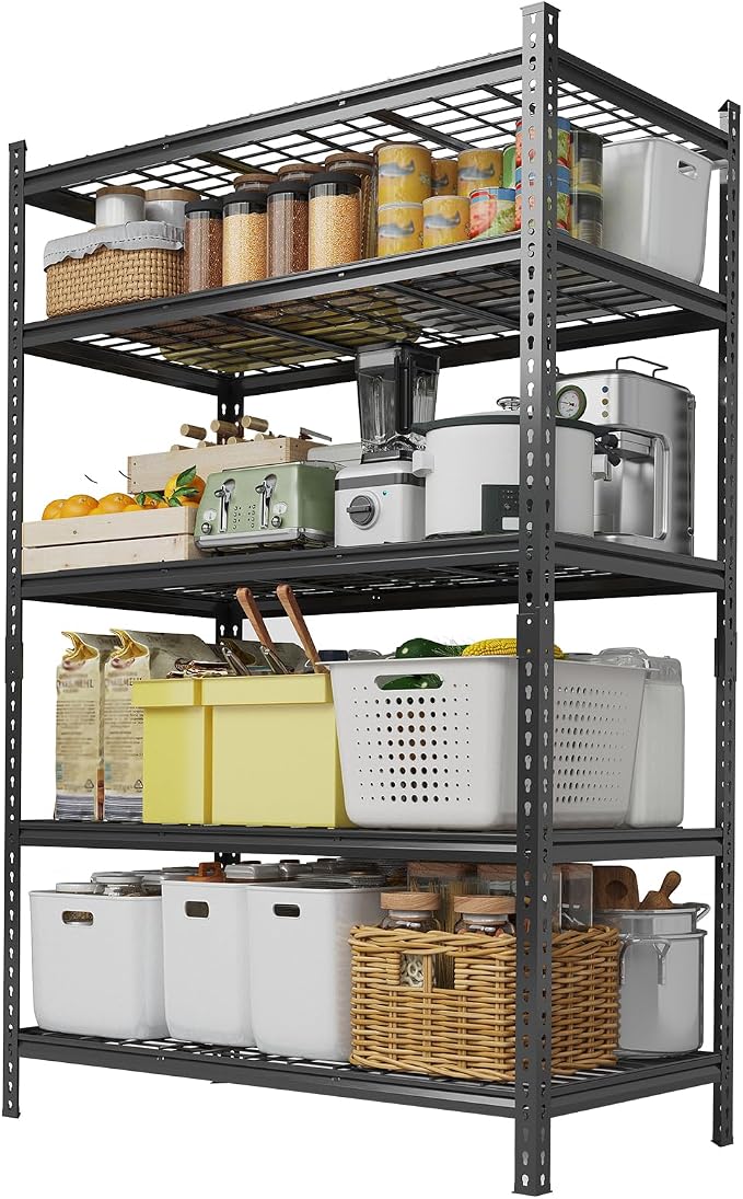 Garvee 5 Tier Metal Storage Shelving Unit 48" W Adjustable Garage Shelving | 2400 LBS Heavy Duty Garage Shelving Storage Shelves for Garage Kitchen Pantry Warehouse Basement 48" W × 24" D × 72" H