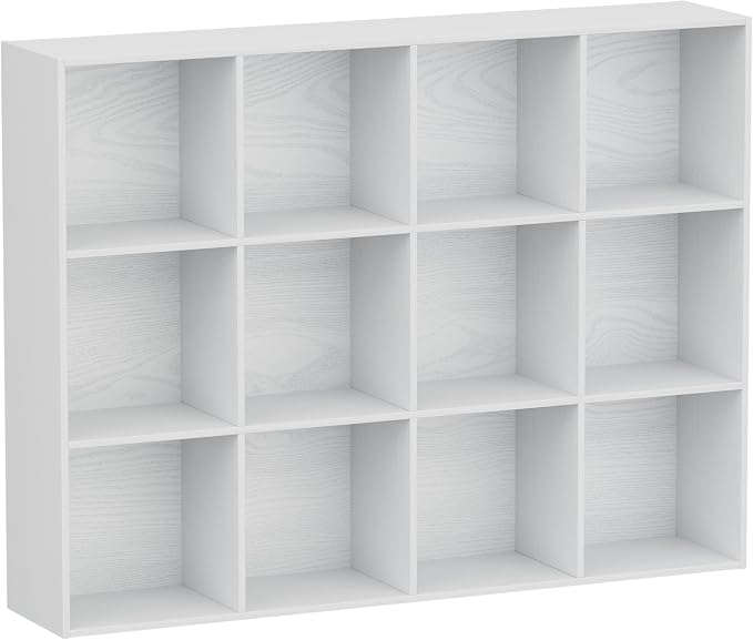12 Cube Storage Organizer, Wooden Cube Shelves with Closed Back Panel, Reversible Bookcase, Cubes Closet Organizer for Home, Living Room, Kids Room, Office, Bedroom, Study, Hallway
