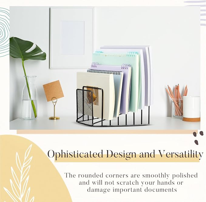 2 Pcs 7 Section Wire File Organizer for Desk, Metal Mesh Incline File Holder, Letter & Magazine Folder Rack, Desktop Paper Sorter for Home Office Back to School (Black)