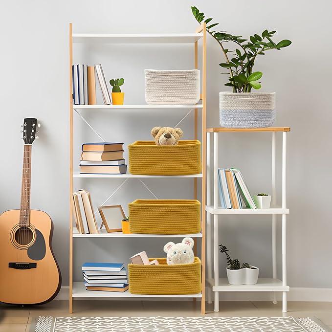 COMFY-HOMI 13" x 8.5" x 5.1" Storage Baskets for Organizing | Cotton Rope Woven Basket | Toy Storage Bin Box | Basket for Shelves, Closet Organizer Bin, Decorative Closet Shelf, 1 Pack