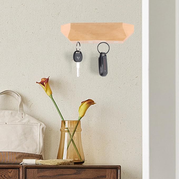 Key Holder Wall Mount Magnetic Key Holder Key Rack Key Hanger Key Hooks for Wall, Home Decor, House Decor, Apartment Decor, Living Room (Wood)