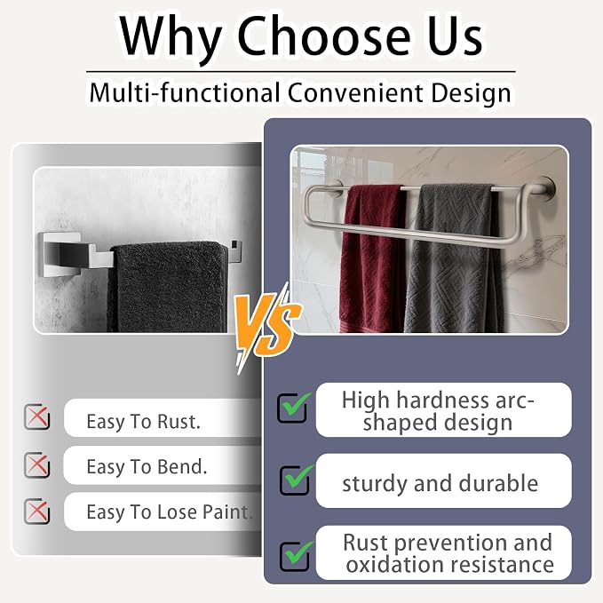Double Towel Bar,Double Towel Racks for Bathroom,24 Inch Brushed Towel Holder, Bath Towel Rack for Bathroom Wall Mounted,Premium Brushed Stainless Steel,