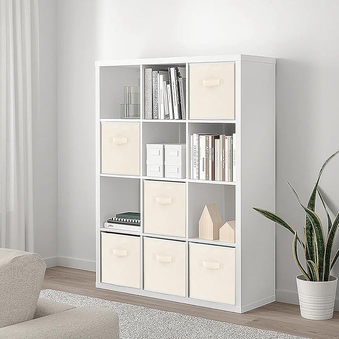 Criusia Large Storage Cubes, 13 Inch Cube Storage Bins for Shelves Closet Nursery Bedroom - 10 Pack Collapsible Storage Baskets with Handles - Fabric Bins for Organizing Magazines Clothes Toys (Beige)