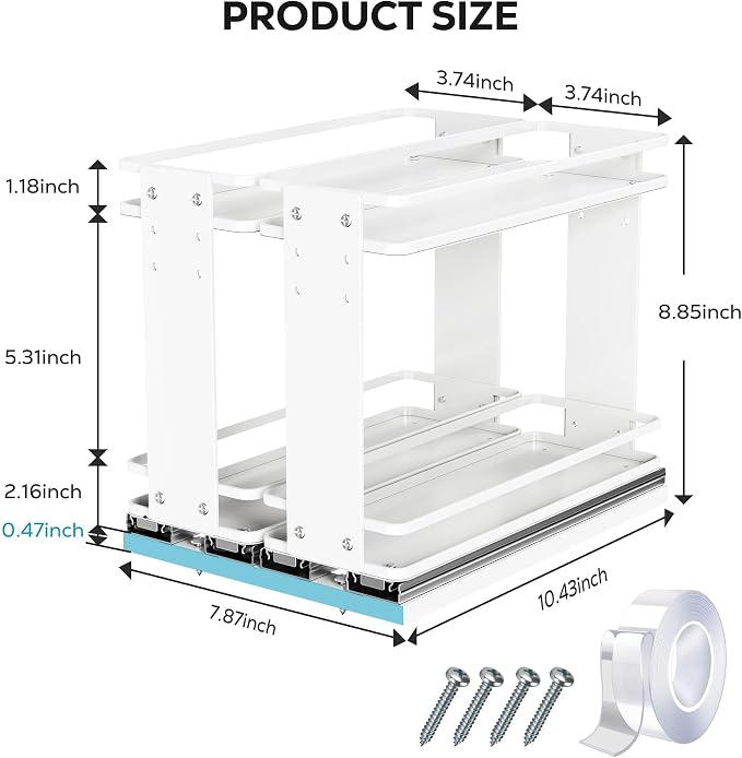 Nieifi Pull Out Spice Rack Organizer, 2 Tiers, White | Spice Organization for Cabinet, Height Adjustable, Easy to Install