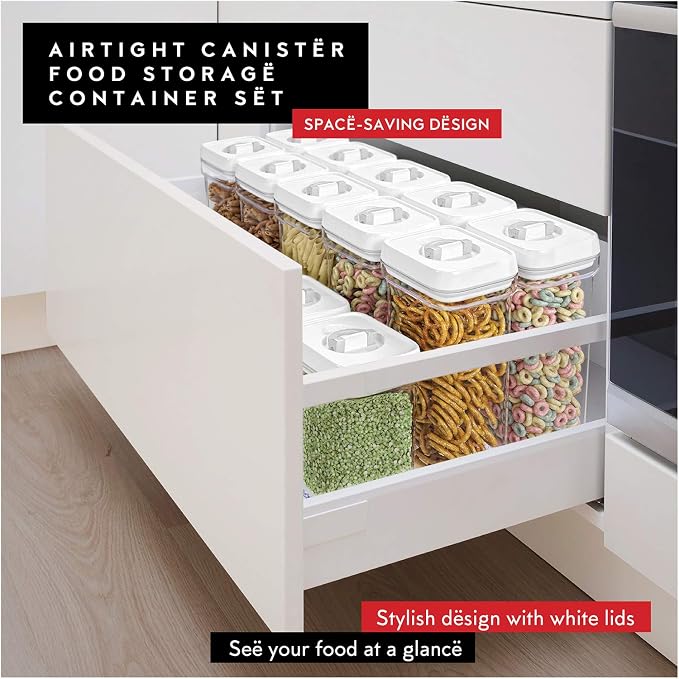 DWËLLZA KITCHEN Airtight Food Storage Containers for Pantry With White Lids 1L - 6 Pack - Clear Plastic Air Tight Kitchen Containers Pantry Organization and Storage BPA-Free Keeps Food Fresh & Dry