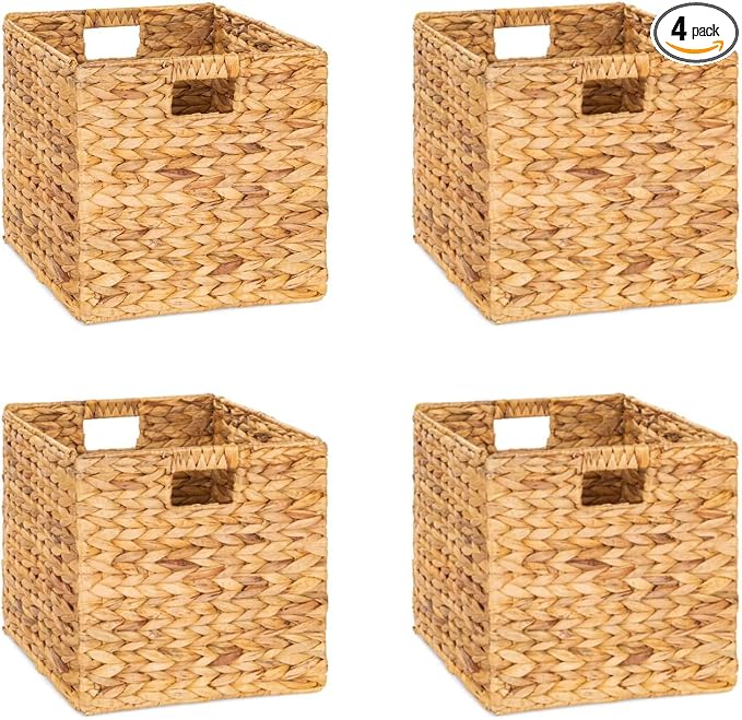 M4DECOR Wicker storage basket, large wicker baskets for storage, wicker cube storage bins for Bedroom, Living Room, Nursery Room (4 packs 13x13in)