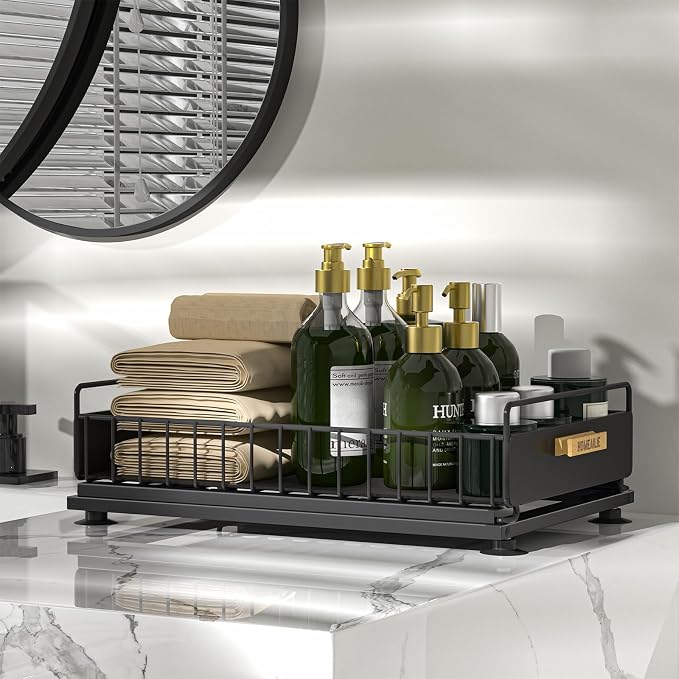 Under Sink Organizer, 2 Packs Under Sink Organizers and Storage, Slide Out Pull Out Cabinet Organizer Shelf with Metal Drawers for Kitchen Bathroom Pantry, Black