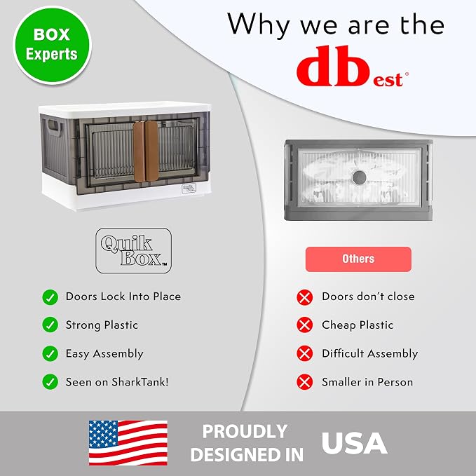 dbest products Quik Box 8.5 Gallon Stackable Storage Bins with Doors, Collapsible Organizer Foldable Container, for Bedroom Living Room Neat, Tidy Dorms and Organized Homes Boxes, White