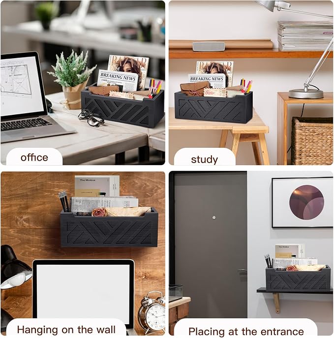 MINCORD Mail Organizer Countertop | Farmhouse Mail Holder with 2 Slots | Wood Mail Sorter Basket for Wall Table Desk | Envelope Bill Holder for Home Office Decor