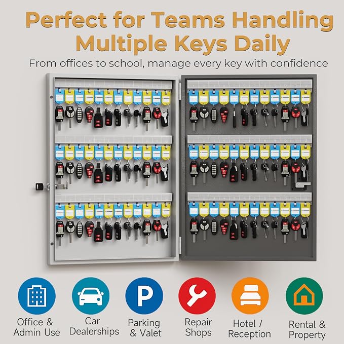 72 Key Lock Box Smart Key Organier Cabinet with Keypad & App for Office | Wall Mounted Lockbox use App, Custom & One Time Password, WiFi (Need W100 Bridge) Unlock for School, Office, Fleet, Hotel