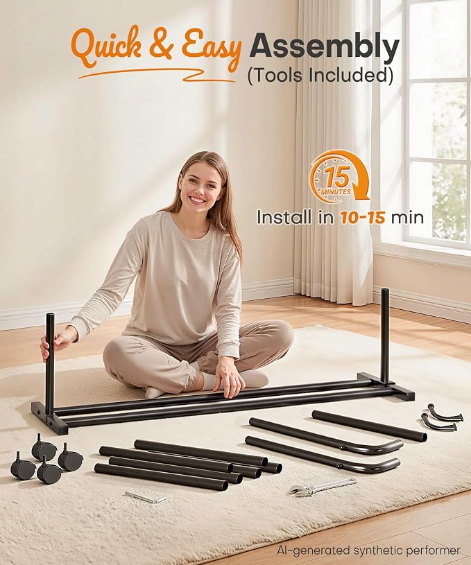 Homde Portable Clothes Rack for Bedroom: 4 Lockable Wheel Move Room-to-Room | Laundry to Closet in 1 Smooth Roll - No Heavy Lifting for Renters & Movers - 88 lbs Hanging Rod for Garment Coat to T-Shirt