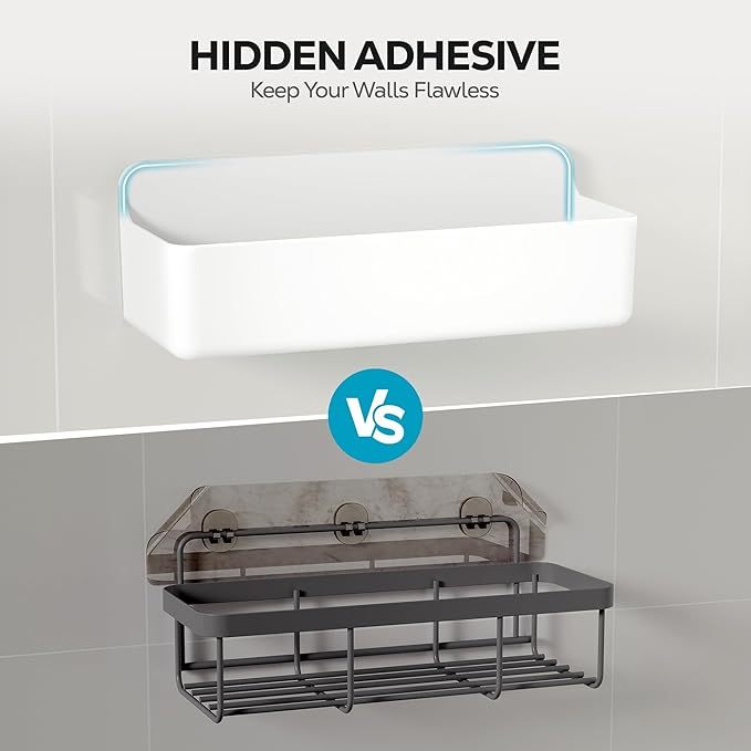 Nieifi Adhesive Shower Shelves, White, 2 Pieces | Rustproof ABS, Large Capacity, Removable Design, No Drilling Shower Organizer for Bathroom Storage & Home Decor